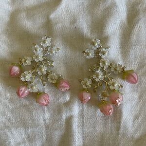 Nicola Bathie Strawberry Blossom Vine Pink and White Earrings